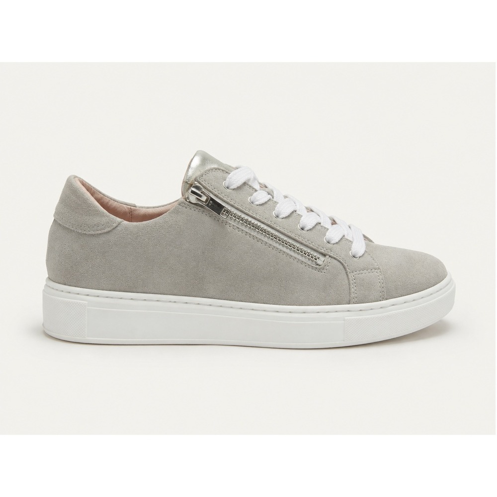 Sole Bliss Hero Sneakers Gray Suede Metallic Leather Zip Comfort Shoes 40 US 9